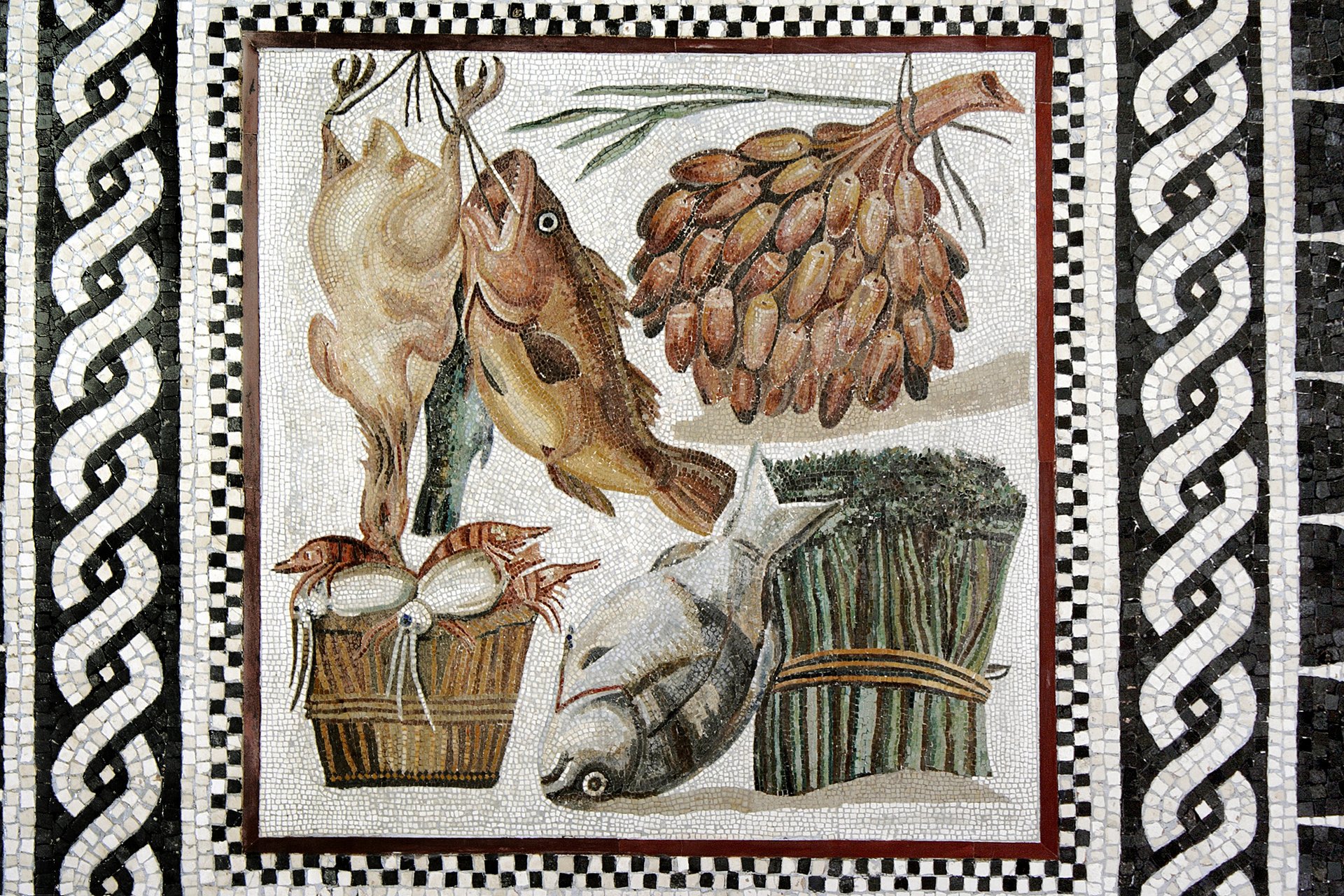 Ancient mosaic depicting foods.