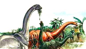 Three Dinosaurs Eating. Copyrighted, Films for Christ.