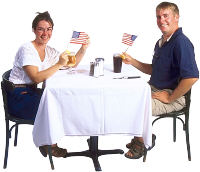 Couple eaating out. Illustration copyrighted.