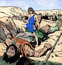 Artist’s conception of David and Goliath. Supplied by Films for Christ.