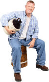 Farmer holding empty whiskey jug. Photo copyrighted. Lic: h