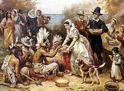 Artist's depiction of the first Thanksgiving. Courtesy of Films for Christ.