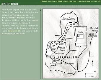 Jesus Trial Map.  Illustration copyrighted.
